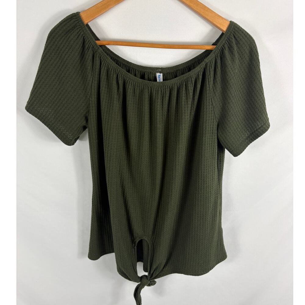Neineiwu Waffle Knit Tie Bottom Top Green Size Large